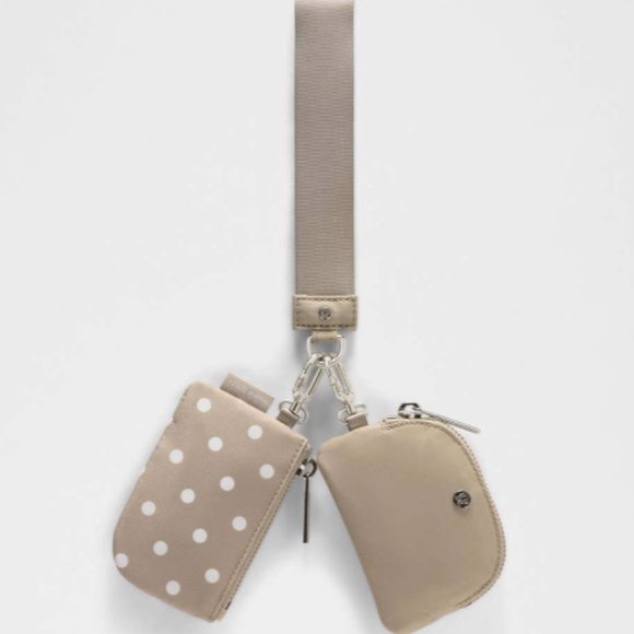 Lululemon Dual Pouch Wristlet Simple Polka White Sheer Oak - Picture 1 of 7
